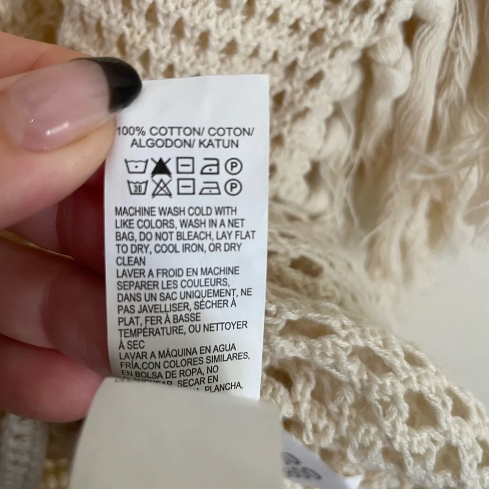 Lucky Brand L Cream Open Knit Fringe Boho Sleeveless Sweater - Picture 6 of 9